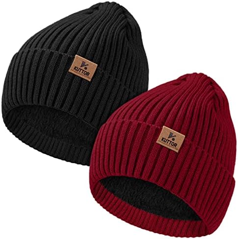 Kuttor 2 pacote unissex knit gorro chapéu de inverno crânio maconha tampa de punho de tampa de laminagem de borda com