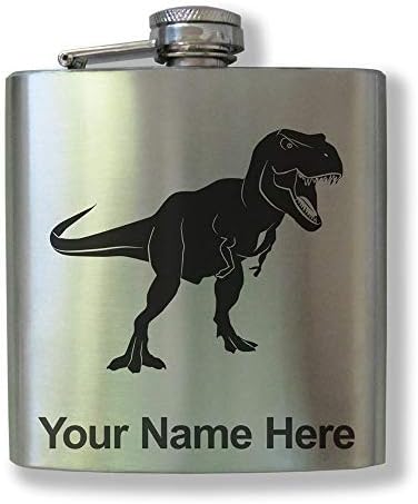 Flask de aço inoxidável, dinossauro Tyrannosaurus rex, gravura personalizada incluída