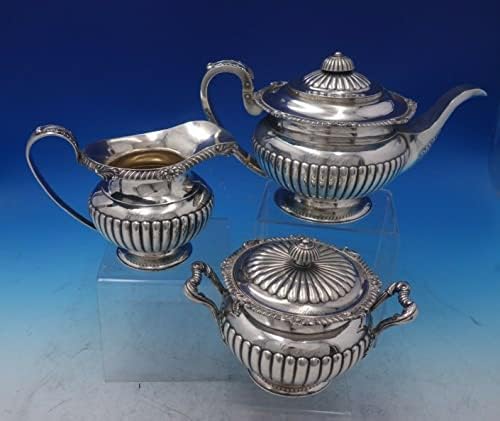 Wong Shing Chinese Exportar Sterling Silver Tea Conjunto 3pc c.1840-1870