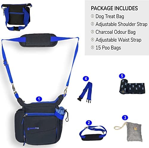 Bolsa de tratamento para cães Hummerdogg com 15 sacos de cocô de cachorro - Bolsa de caminhada azul - bolsa de viagem