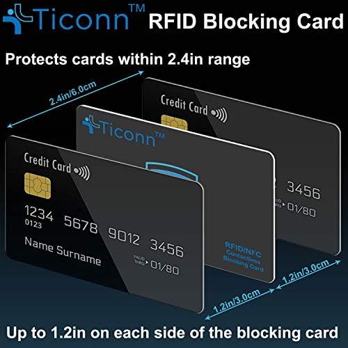 Ticonn RFID Blocking Cards - 2 pacote, premium sem contato NFC Débito Crédito de cartão de crédito Bloqueador de protetores para homens e mulheres, o design inteligente Slim se encaixa perfeitamente na carteira/bolsa