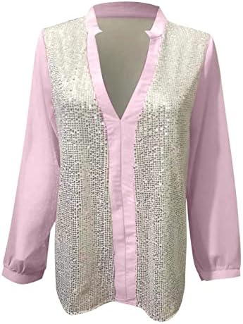 Mulheres lantejoulas de manga comprida superior camisa brilhante vullocalover casual tops de treino blusa solteira de