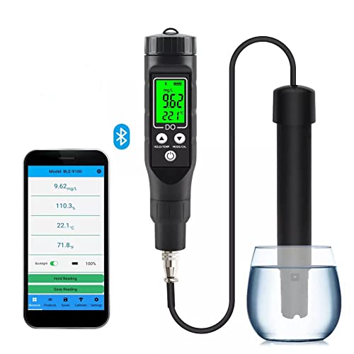 Medidor de oxigênio dissolvido Bluetooth, intervalo de teste de detector inteligente 0-30 mg/L