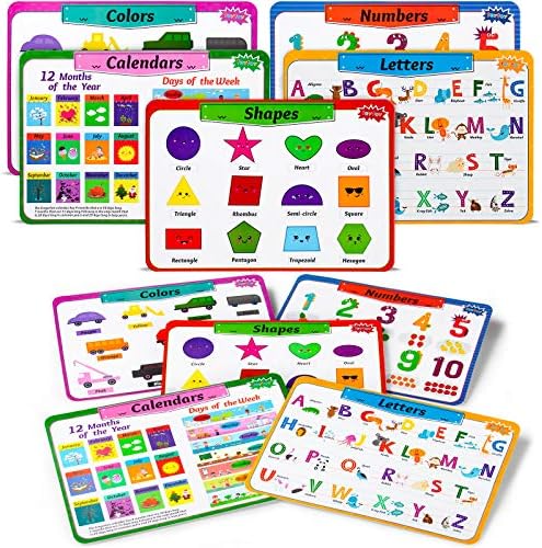 Teytoy Kids Placemats Conjunto de 5, Tabela de aprendizagem educacional laminada para crianças, tapetes de lugar, calendário