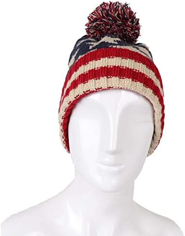 Parquet American Flag Knit Pom Beanie Ski Hat com estrelas