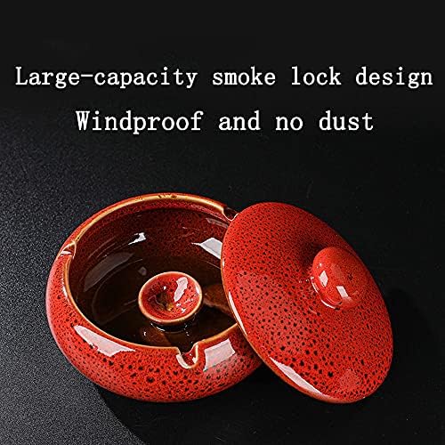 Oncente de cigarro Yesbtx Cerâmica cinzeira, com tampa, disparada a 1380 °, corpo profundo, suporte de cigarro de arco, adequado para sala de estar, escritório, casa de chá, 12 cm/vermelho