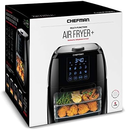 Chefman 6.3-qt 4-1 em 1 Fryer de ar digital+, rootisserie, desidratador, forno de convecção, tamanho da família XL, 8 predefinições