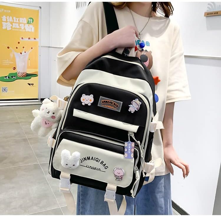 Donloise 5pcs Kawaii Backpack com acessórios de pinos estéticos Bolsa de laptop ITA para suprimentos estacionários de volta à