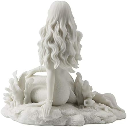 JFSM Inc Sereia sentada na praia - estátua de estatueta de escultura branca