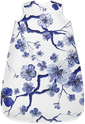 Vvfelixl Padrão Oriental Cherry Blossom Blue Baby vestível cobertor, saco de dormir de transição para bebês, saco de sono para bebês recém-nascidos, traje de sono para criança 6-12m