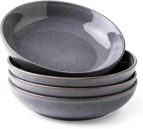 Tigelas de macarrão Samsle 45 oz, saladas grandes e tigelas de servir, tigela de sopa, pratos de massa de cerâmica - 9,75 polegadas, conjunto de 4, branco