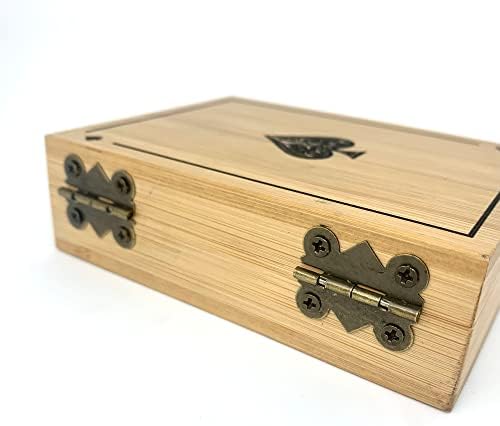 Caixa de armazenamento de cartões de bambu, estojo de cartas de madeira com tampa magnética