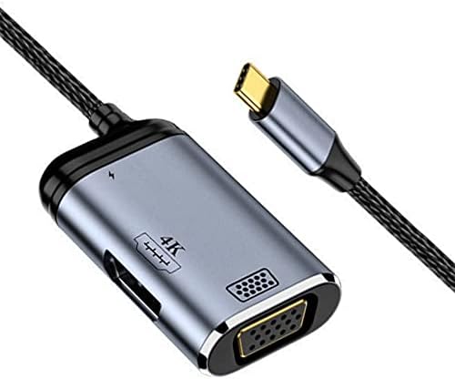 NFHK USB-C Tipo C para HDMI VGA Converter HDTV Displays Multiats Adaptador 4K 60Hz 1080p com porta de alimentação feminina PD 100W