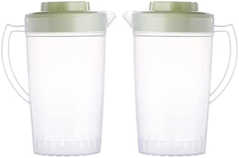 Tofficu Glass Water Garrafs 2pcs Medição de plástico Punto de chá com tampa 2000ml transparente água fria chaleira chaleira de chá gelada jarra para armazenar a jarra de vidro de bebida por servir