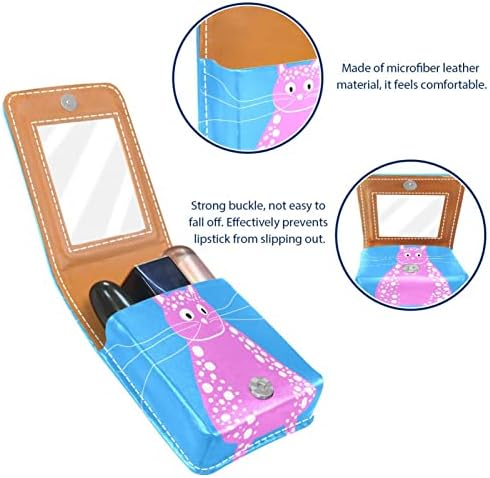Caixa de batom de Oryuekan, bolsa de maquiagem portátil fofa bolsa cosmética, organizador de maquiagem de lipstick, desenho animado engraçado de animais adorável gato rosa