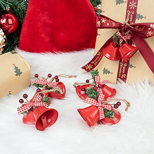Sinos de Natal Vermelho, 6pcs Árvões de Natal Ornamentos de metal sinos de metal, decorações penduradas em árvores com holly berry para suprimentos de férias de festa de festa de árvore de Natal