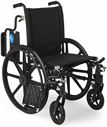 Medline Premium Lightweight Wheelchair, braços de mesa de volta e repouso de perna de balanço, sede de 18 x 16
