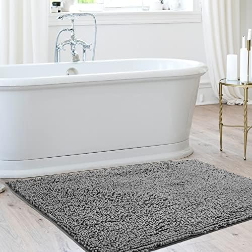 Tapetes de banheiro cinza de desconovo, 36 x24, tapete de banho de chenille super macio, backing de borracha não deslizante tapetes