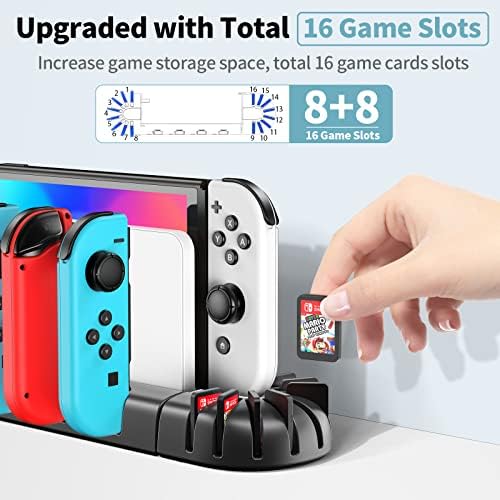 Switch Controller Charger Dock Station para Joycons, OIVO atualizou 16 slots de jogo carregando dock compatível com Nintendo Switch