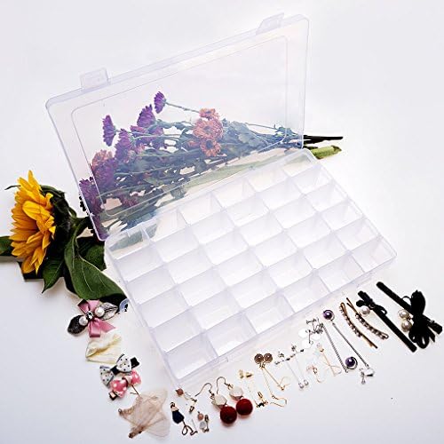 Gospire 36 grades de plástico transparente Jóias de jóias Organizador de armazenamento Contêiner com divisores removíveis