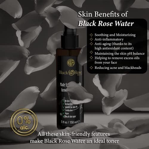 M&FS Organic Black Rose Water - Pacote de 3, de spray puro e natural, produtos químicos e álcool, cuidados com