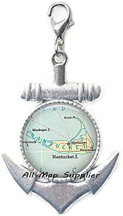 AllMapsupplier Anchor Zipper Pull, fecho de lagosta de mapa Nantucket, puxar com zíper da âncora de Nantucket, jóias do