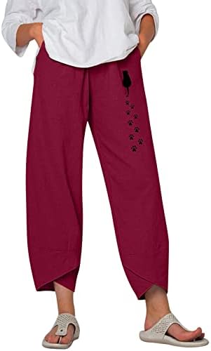 Ethkia legging capris for women perna reta perna alta cintura moderna calça de linho de algodão cultivado com bolsos calças casuais