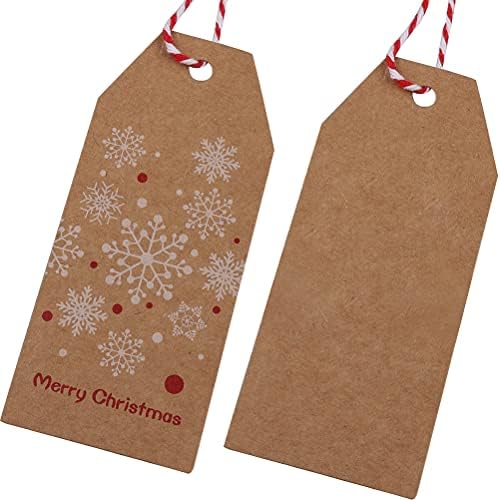Tags de presente de Natal de 100pcs, marrom Kraft Paper Feliz Natal com barbante de barbante presente tags de nome pendurado para