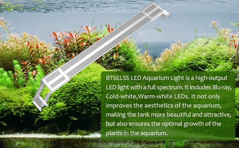 Luz de aquário LED 23 LED, luz de aquário plantado para 22 -27,5 de polegada, 25-48 galões de luz de peixe de espectro completo, luz de água fresca com LEDs azuis brancos 18W 18W