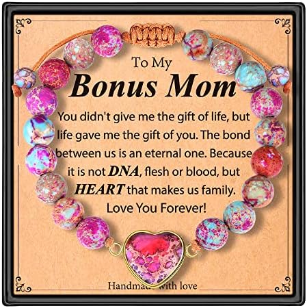 M MOOHAM Presentes do dia das mães para mamãe/bola mamãe/sogra/avó/nana/Grammy/tia, Imperador roxo rosa Jasper Bracelets Bracelete