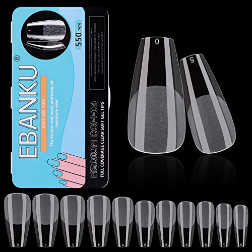 Ebanku 550pcs Dicas de unhas de capa completa, pregos de balé curto Pressione Pressione nas unhas acrílico unhas falsas