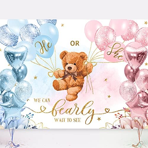 Lightinhome urso menina bebê pano de fundo 7wx5h Feol, podemos esperar balões rosa Balões Gold Star Cartoon Teddy Bear