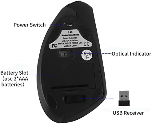 Oiushyo mouse vertical sem fio, 2,4 GHz de camundongo ergonômico de alta precisão Camundongos de jogo sem fio com 3 DPI ajustável