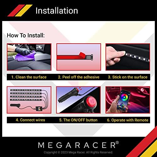 Mega Racer Led Lights for Car Interior - 48 lascas RGB LED mais de 16 milhões de cores personalizáveis, sincronização