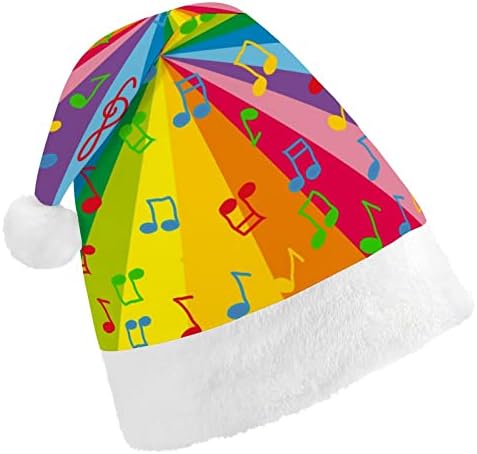 Notas musicais com chapéu de Natal engraçado colorido Papai Noel Hats Plexh Short com punhos brancos para suprimentos de decoração