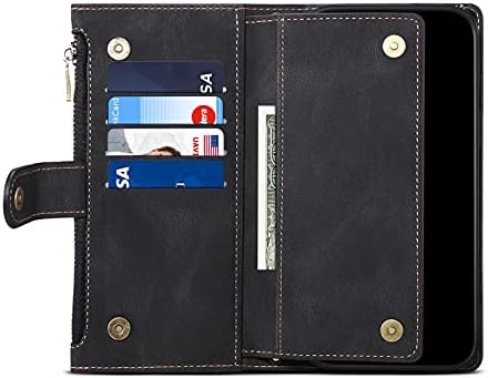 Caixa de proteção de proteção telefônica Caixa de carteira compatível com o OnePlus Nord N200 5G, estojo com zíper com slot de suporte para cartão de bloqueio RFID, bolsa de zíper magnética com pulseira de pulseira, tampa de couro vintage PU P