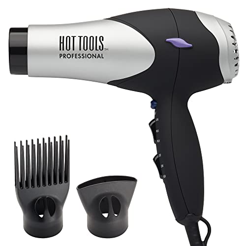 Hot Tools Pro Artist Turbo Styling Secador de cabelo | Leve e silencioso, prateado/preto, 1 contagem