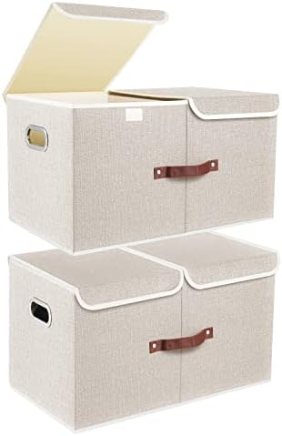 Tyeers Bins de armazenamento colapsível extremamente grandes com tampas e compartimentos, organizando caixas para armazenamento de armários, armazenamento de roupas, organizador de cubos para armazenamento de escritório em casa - 2 pacote - bege bege