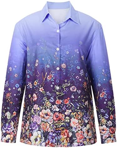 Button Button Down V Camisas de pescoço Vintage Floral Print Roll Up Slave Longa Cardigan Tops