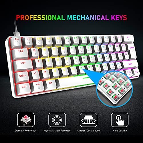 Layout do Reino Unido 60% teclado mecânico compacto 62 key USB C Teclado do arco -íris Rainbow Backlight Teclor