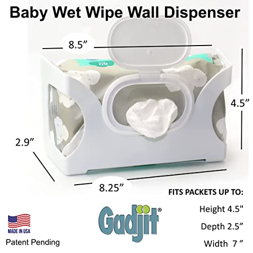 Gadjit bebê lenços molhados, dispensador de parede de lenços manuais | Monta em uma parede e mantém até um pacote de 84 lenços