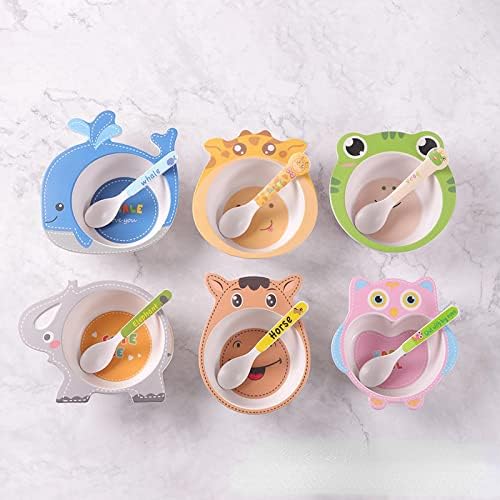 Rwlre Bamboo Fibra Tableware Cartoon Baby Bowl Boward Gardengarten Comida de bebê Bowl Bowl Bowl com colher de gado lácteo