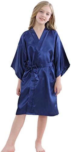 Sealinf Girls Robe Silky Kids Color Solid Kimono Vestido Sleeping Bathrobe para festas de aniversário de spa Casamento para se preparar