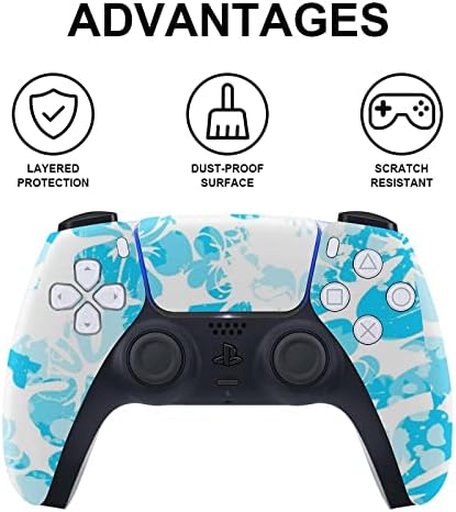 Efeito de tinta azul claro Hibiscus Proteção de capa de pele Completa de adesivo de adesivo compatível com console e controlador de versão em disco ps5