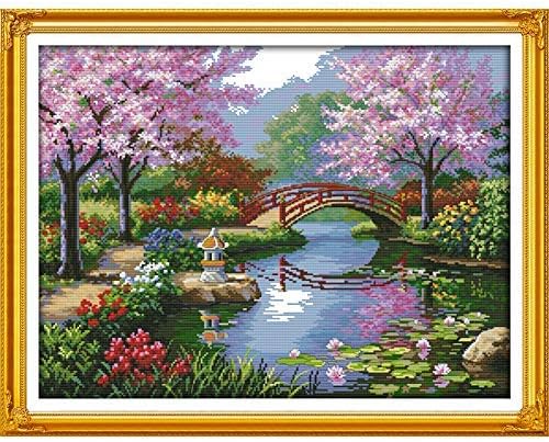 A bela paisagem do parque Japan estilo Cherry Counted Kit Stitch Cross para decoração da sala de estar Bordado da