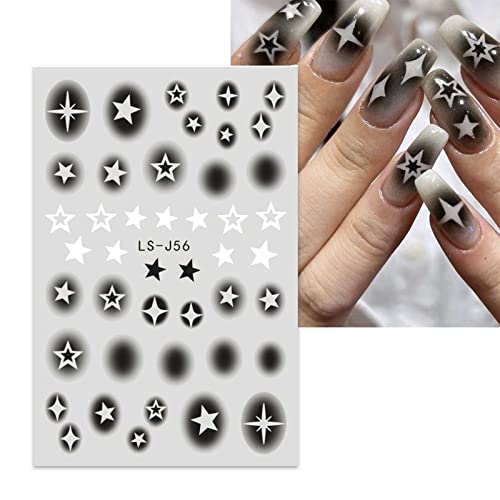 Jmeowio 8 lençóis adesivos de unhas estrela adesivos de adesivos autoadesivos pegatinas uñas suprimentos de unhas brancas preto design de design de designs