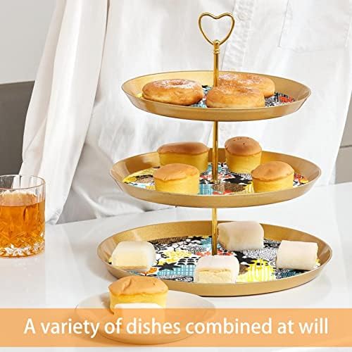 Stand de bolo de 3 camadas, corujas Torre de exibição de sobremesa de padrões, suporte de cupcake redondo de plástico