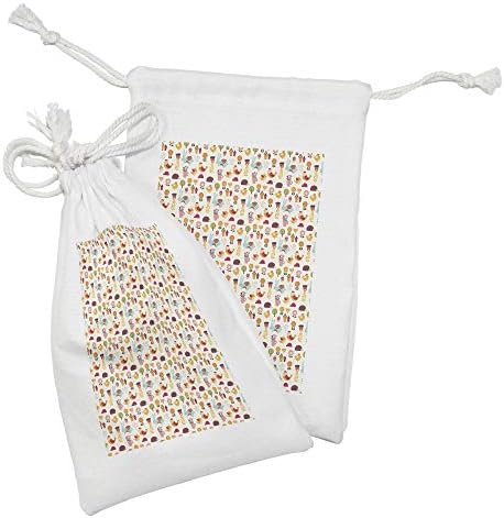 Conjunto de bolsas de tecido colorido de Ambesonne de 2, tema agrícola do campo com pouco de frango e flores de coelho nos panelas,