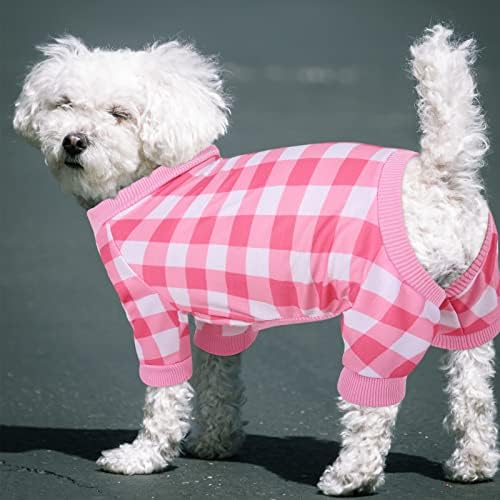 Pijamas de cachorro asenku para cães médios pequenos cães xadrez rosa