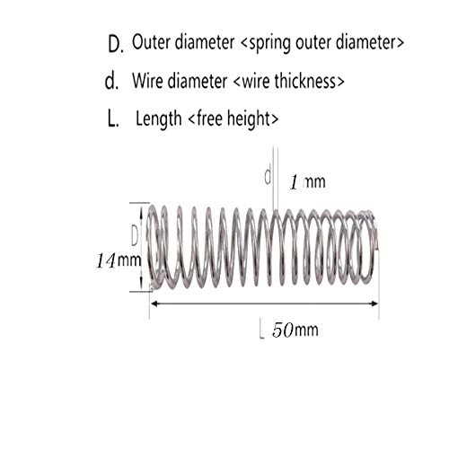 15pcs 304 Aço inoxidável compressão mola de 1 mm diâmetro de fio 14 mm diâmetro 50 mm de comprimento